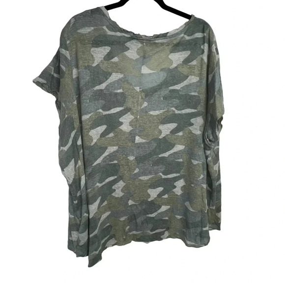Tahari 2X plus-size 100% linen green camo lightweight‎ V-neck short sleeve top - Picture 3 of 6